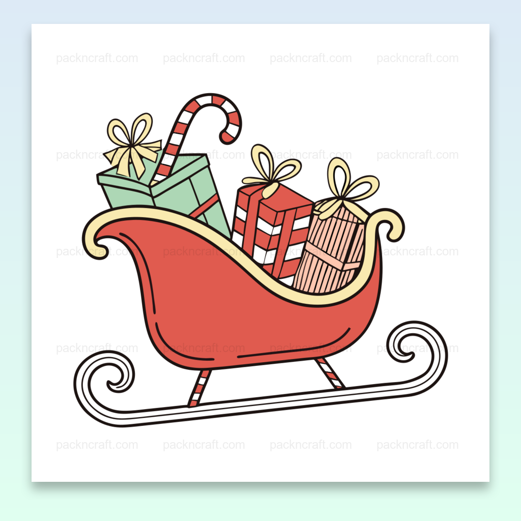 Illustration festive d'un traîneau débordant de cadeaux, idéal pour Noël