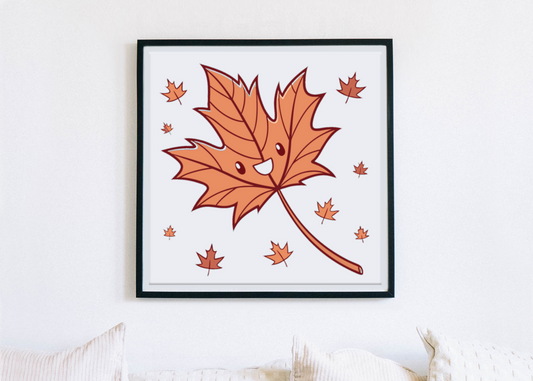 Cadre décoratif avec feuille d'automne joyeuse style cartoon pour une touche cosy