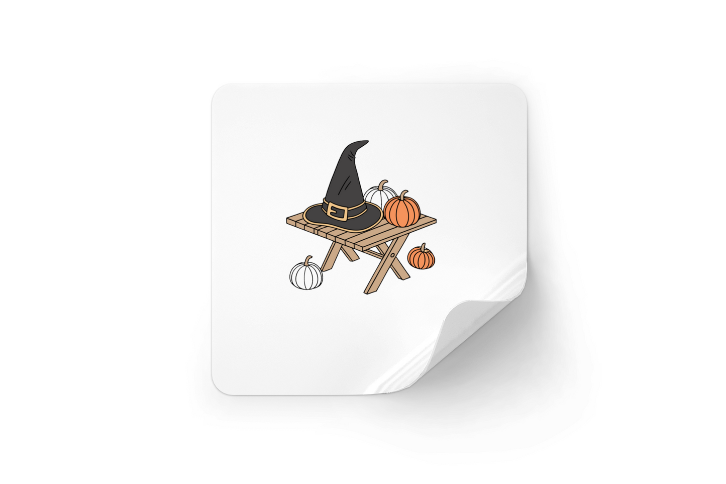 Sticker décoratif avec chapeau de sorcière stylisé, citrouilles joyeuses ambiance Halloween