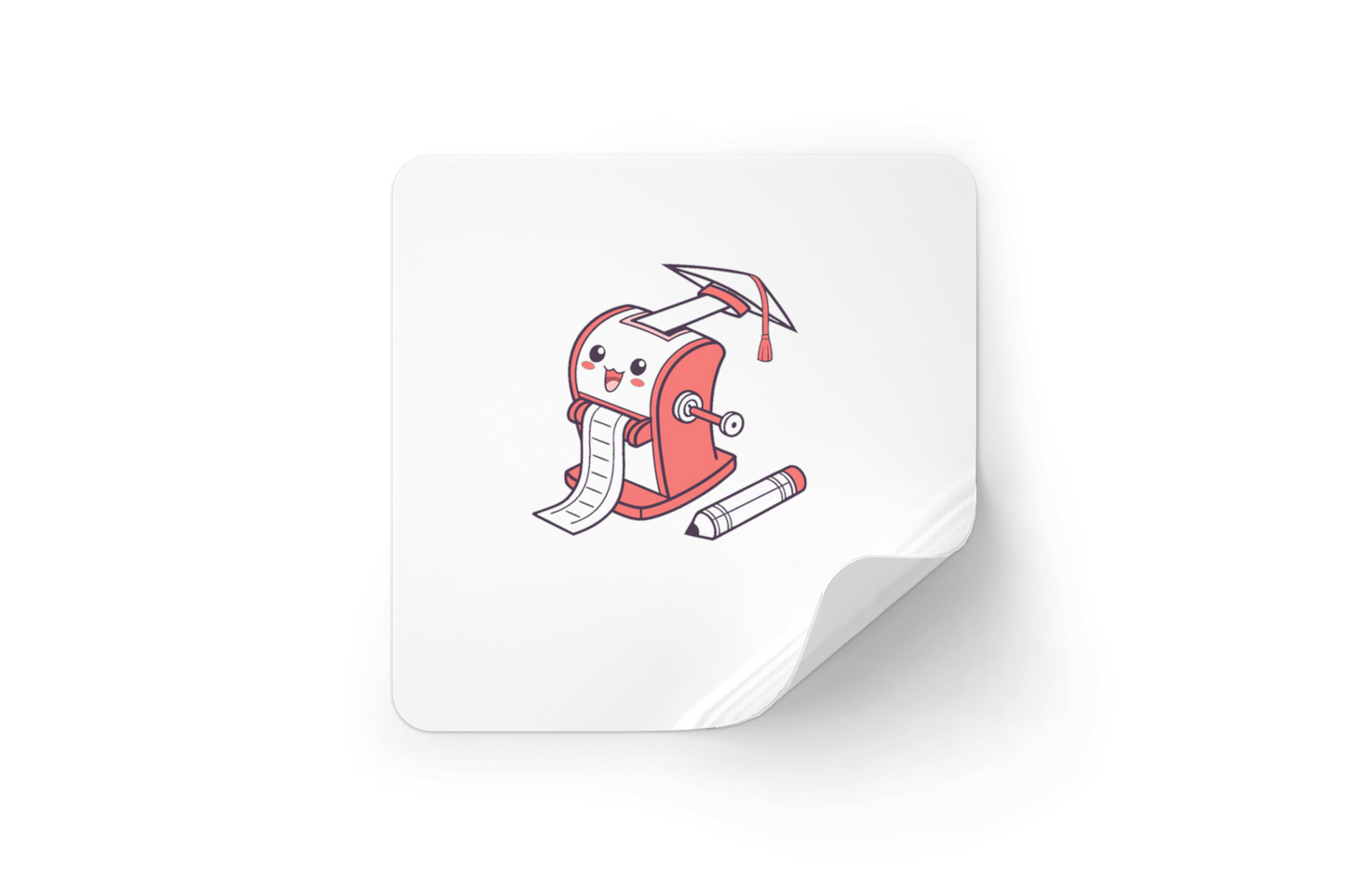 Sticker design avec un taille-crayon souriant style kawaii pour une touche éducative
