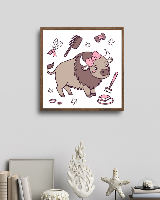 Cadre avec bison stylisé, touche pastel, décor chic et moderne