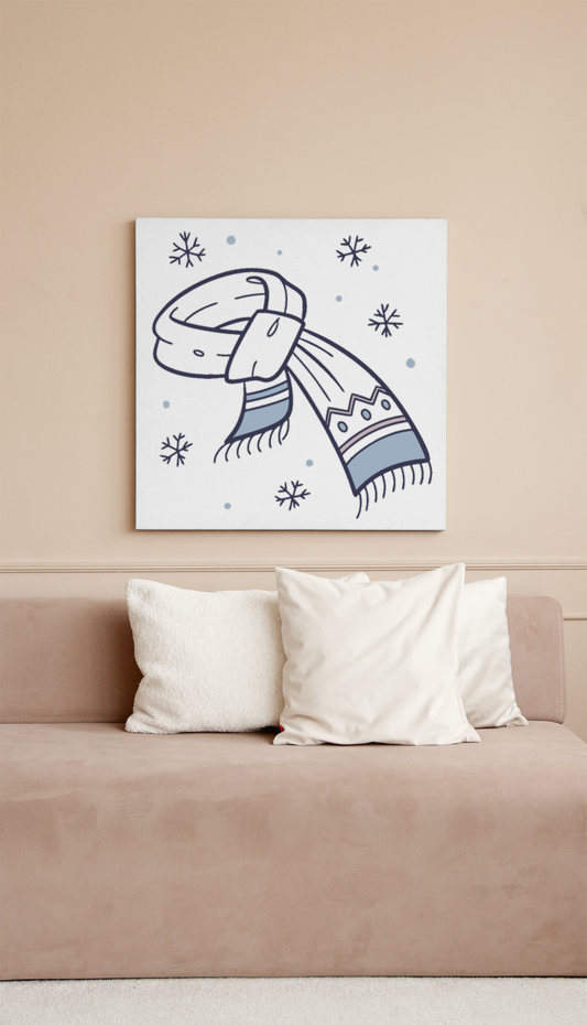 Cadre décoratif minimaliste avec écharpe d’hiver et thème neige