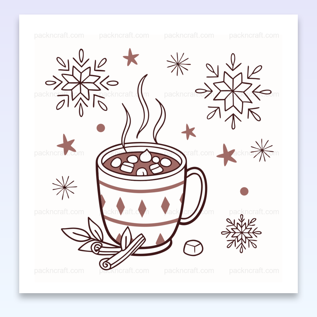 Illustration de chocolat chaud avec flocons de neige en style SVG pour projets décoratifs