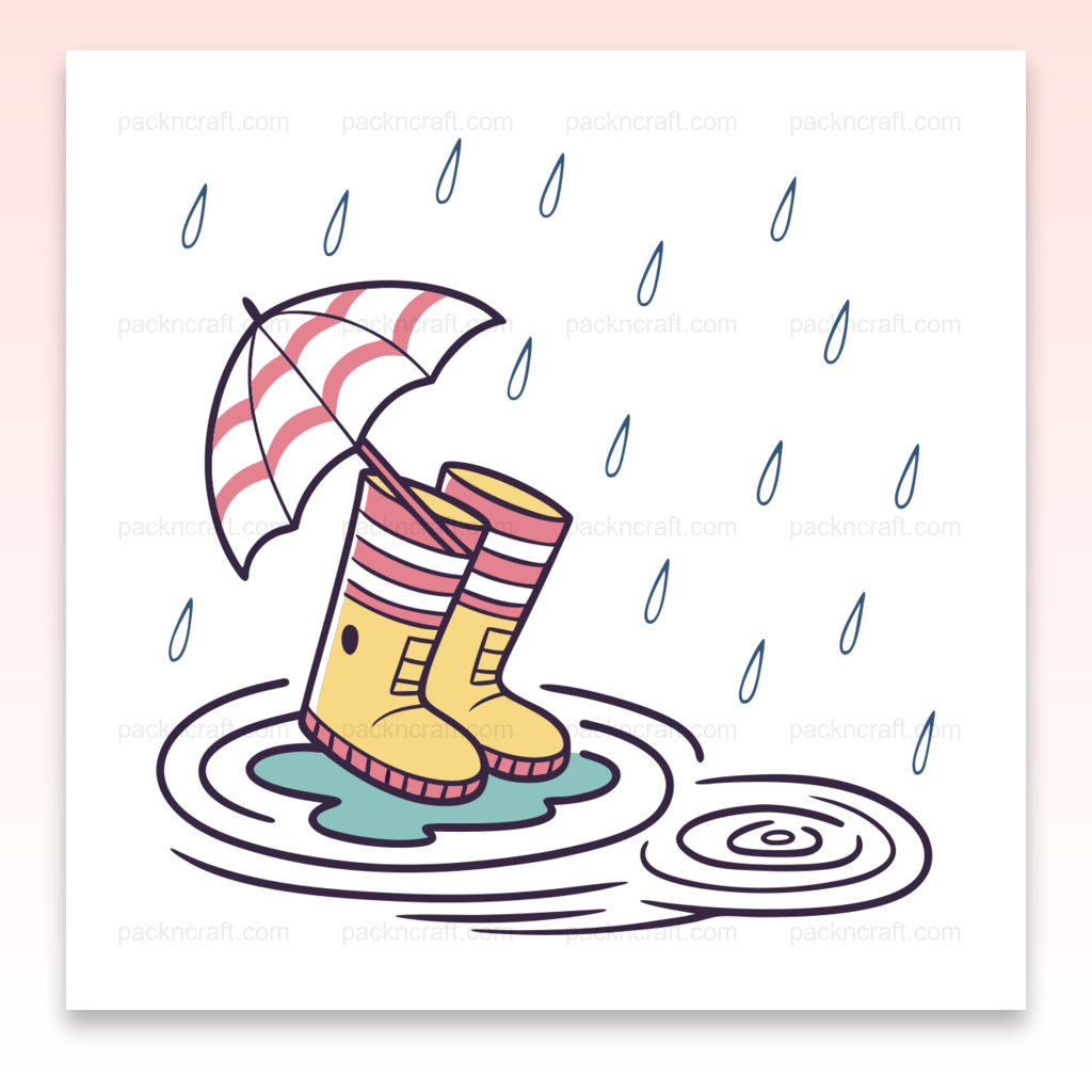 Illustration de bottes de pluie avec parapluie, style doodle, pour projets DIY et éducatifs