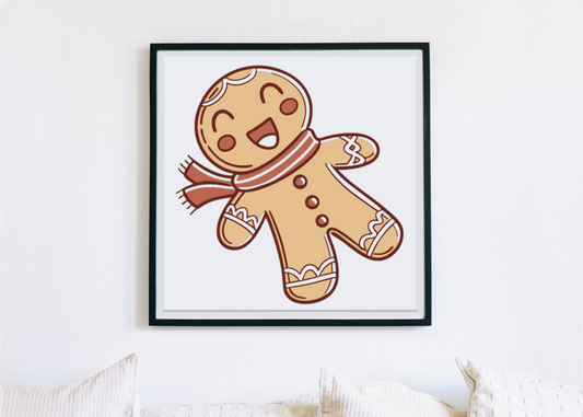 Cadre décoratif avec bonhomme pain d'épices en style doodle chaleureux et hivernal