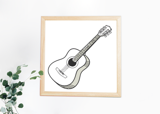 Cadre artistique avec motif de guitare acoustique vibrante pour ambiance musicale