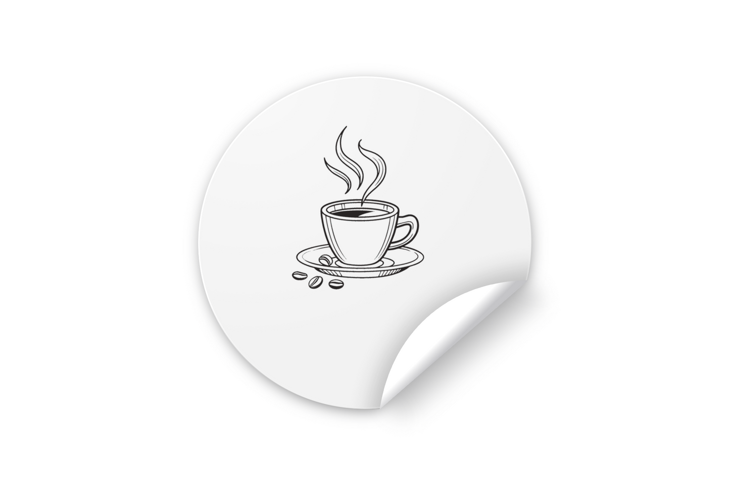 Sticker minimaliste montrant une tasse de café émettant des volutes stylisés