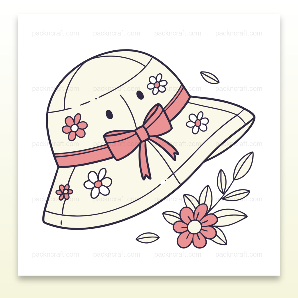 Illustration d'un chapeau orné de fleurs en style doodle, idéale pour projets DIY.