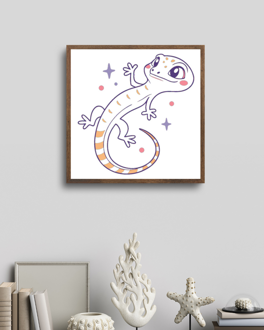 Cadre pastel avec lézard étoilé dans jungle enchantée