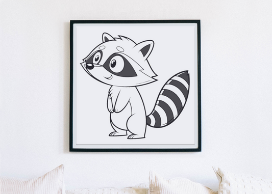 Cadre élégant avec raton laveur style doodle décoratif en forêt