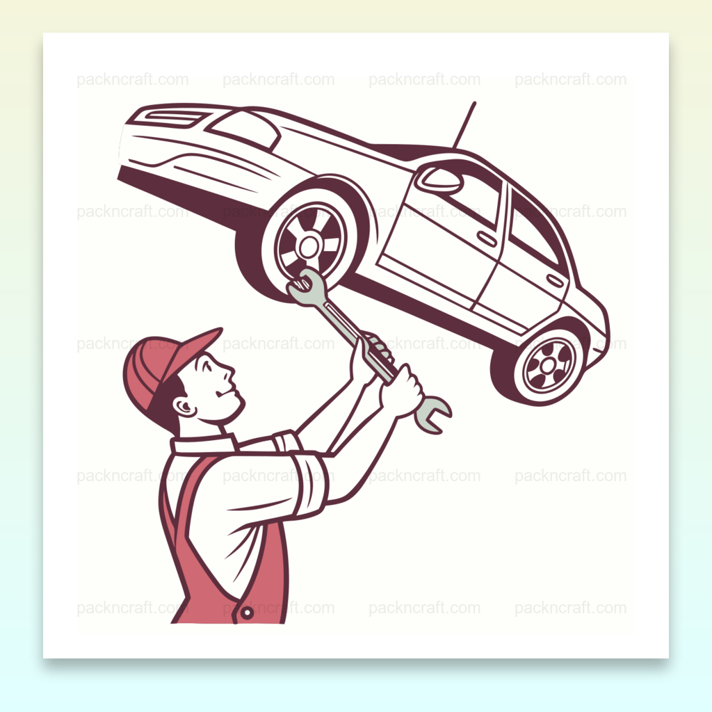 Illustration rétro d'un mécanicien réparant une voiture pour des projets DIY, Dessin vintage d'un mécanicien en action, parfait pour une affiche, Mécanicien réparant une voiture, idéal pour déco papeterie, Design de mécanicien sous format numérique pour t-shirts créatifs, Sticker numérique de mécanique, pour décoration rétro