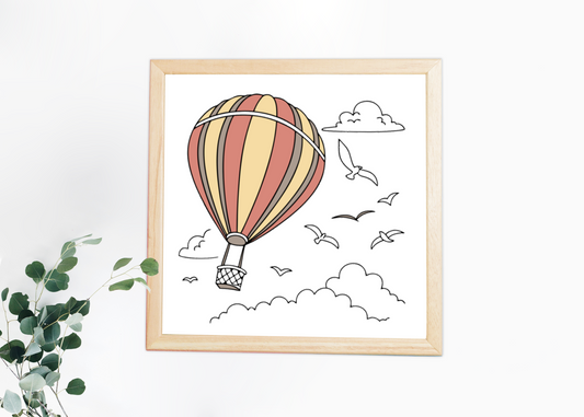 Cadre avec montgolfière doodle en vol serein pour aventures aériennes