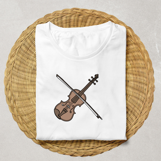 T-shirt avec dessin de violon numérique stylisé pour une touche musicale élégante