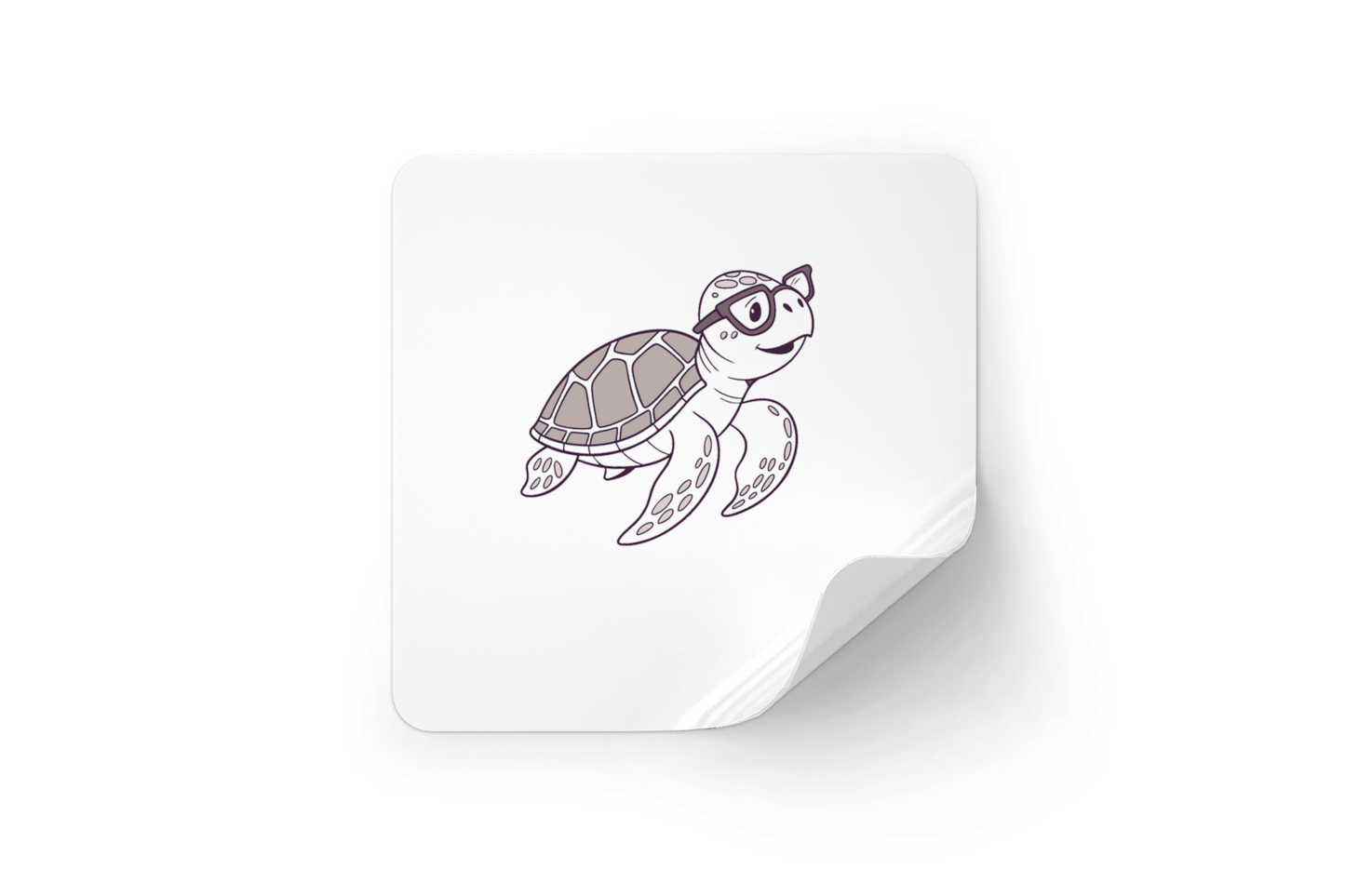 Sticker tortue kawaii avec lunettes souriantes style océan lumineux et amusant
