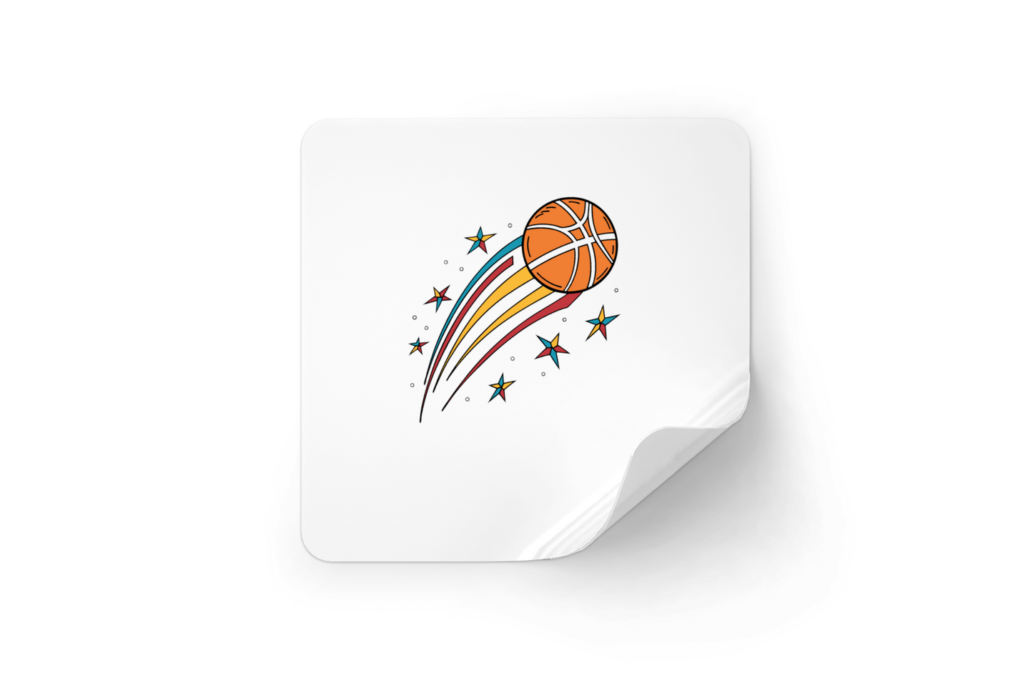 Sticker avec ballon de basket et étoile dans un style rétro sportif vibrant