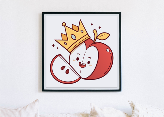 Cadre décoratif motif kawaii avec pomme souriante cartoon sur fond pastel