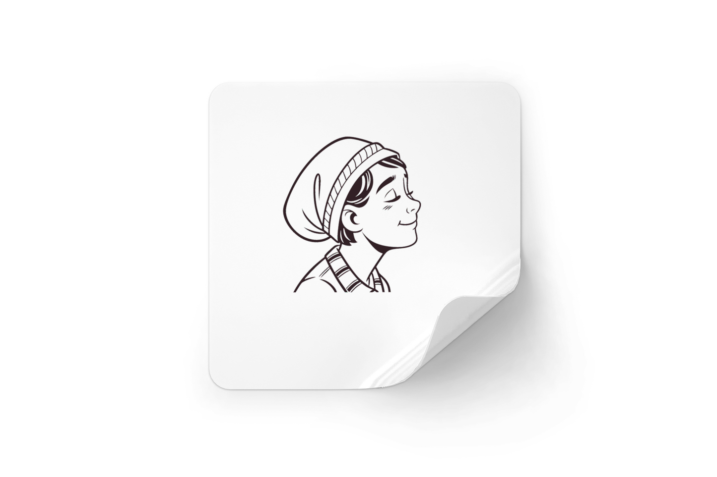 Sticker rétro représentant un garçon rêveur en ligne épurée et style minimaliste