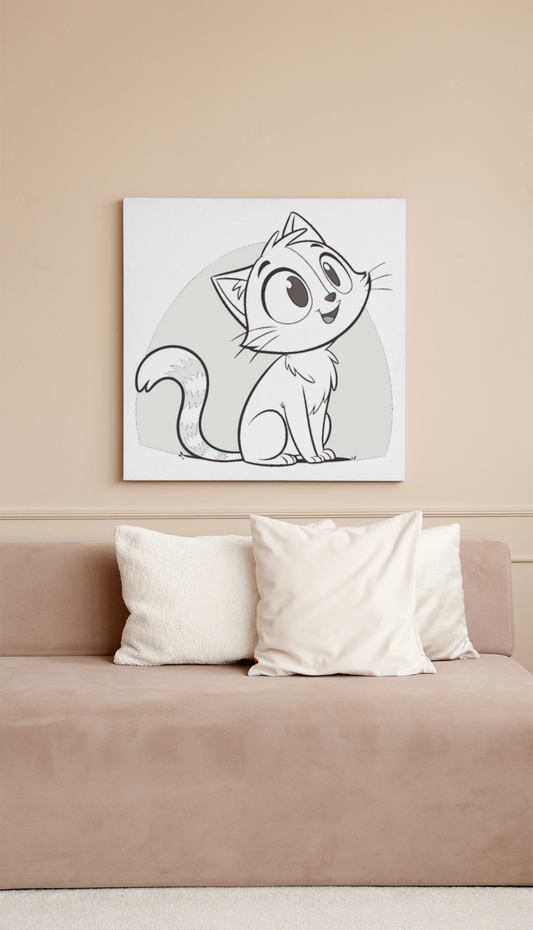 Cadre au style minimaliste avec un chat joyeux assis charmant et adorable