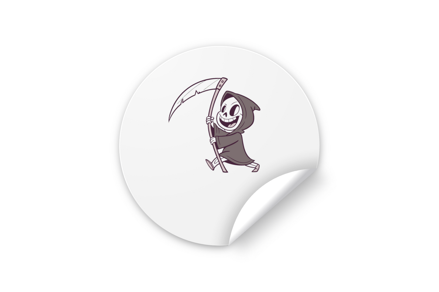 Sticker avec icône faucheuse joyeuse au style doodle sur un thème Halloween amusant