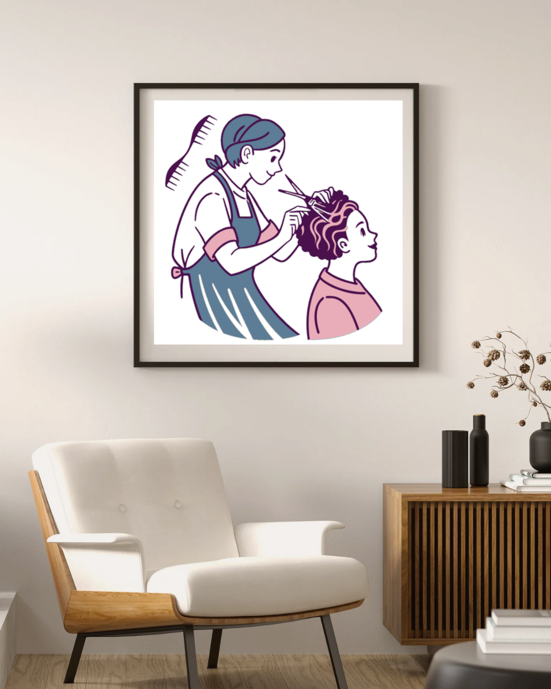 Coiffeuse Détendue | Style Illustratif | Salon Vintage