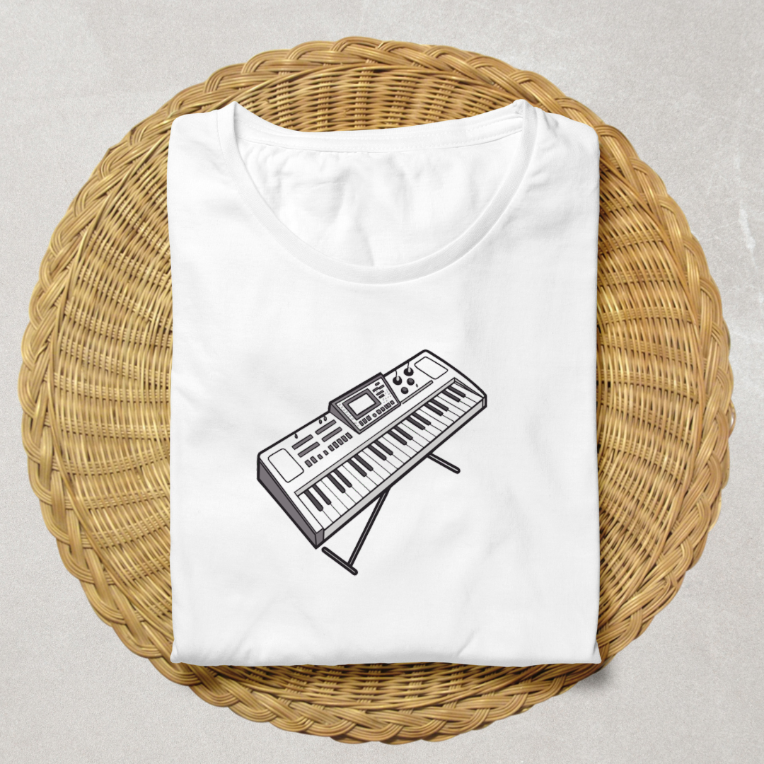 T-shirt avec motif minimaliste de synthétiseur rythmique pour amateurs de musique