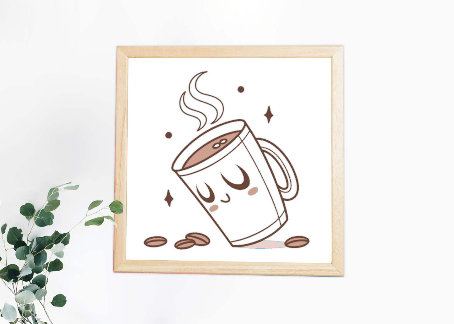 Cadre cosy avec motif cartoon tasse café pour ambiance relaxante et rêverie
