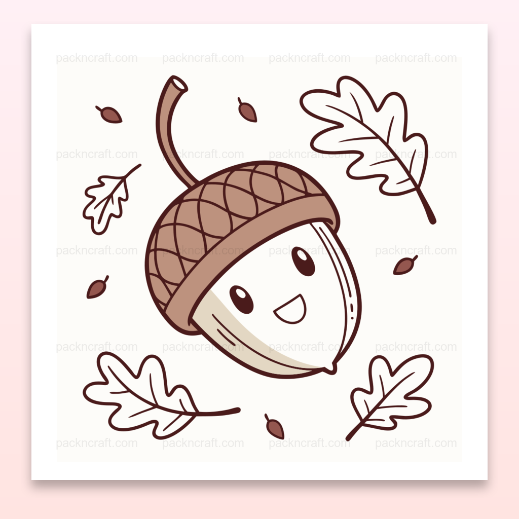 Illustration de gland souriant avec feuilles d'automne, fichier numérique SVG pour DIY.