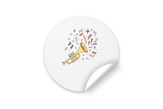 Illustration kawaii de trompette en fête, parfaite pour des stickers joyeux.