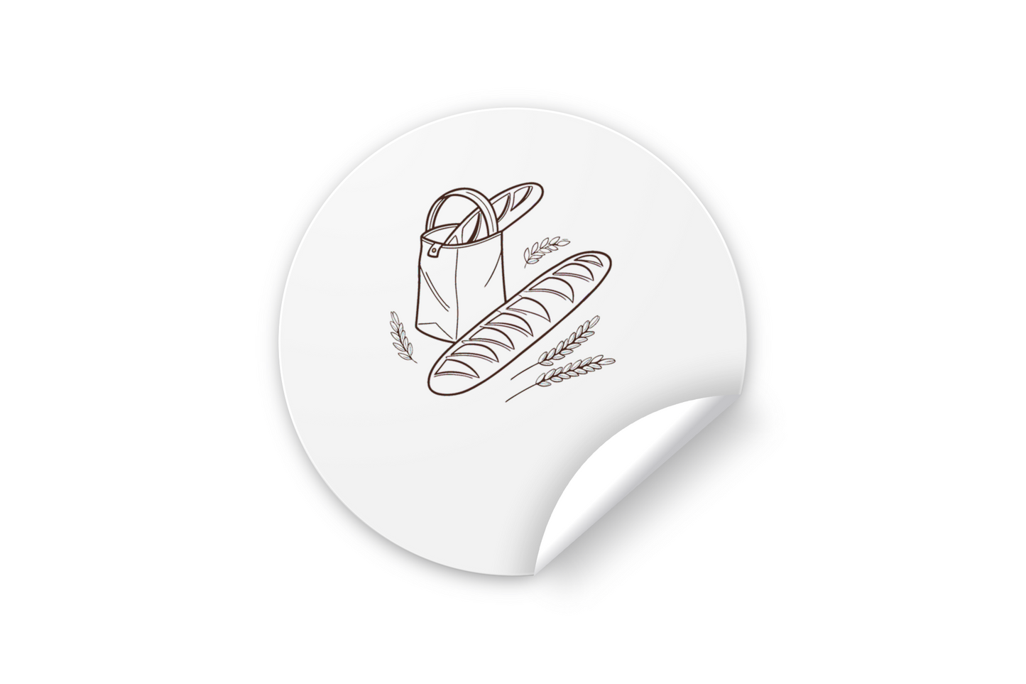 Sticker culinaire minimaliste montrant un sac à baguette et épis de blé