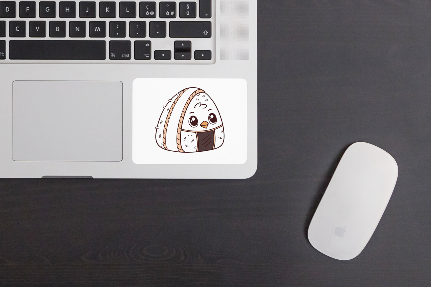 Sticker décoratif kawaii avec oiseau mignon dans onigiri sur thème gourmand