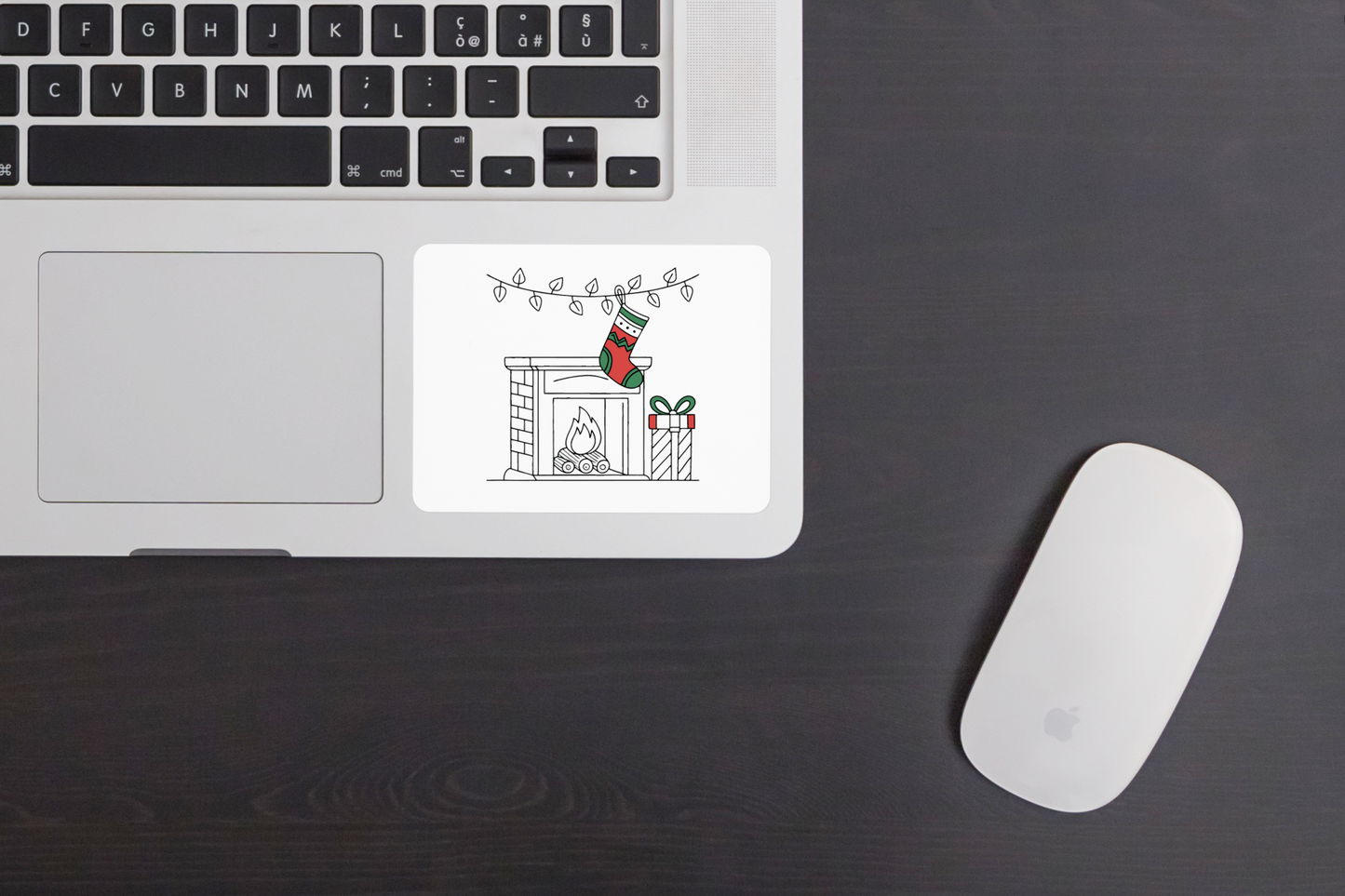 Sticker festif avec chaussette de Noël dans une ambiance hivernale chaleureuse