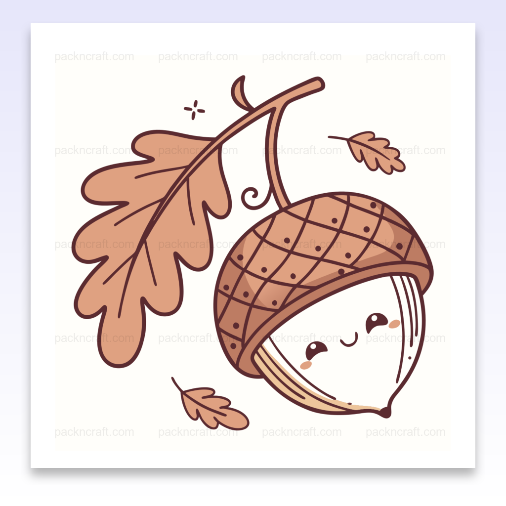 Illustration doodle d'un gland rieur, parfait pour des créations automnales et projets DIY.