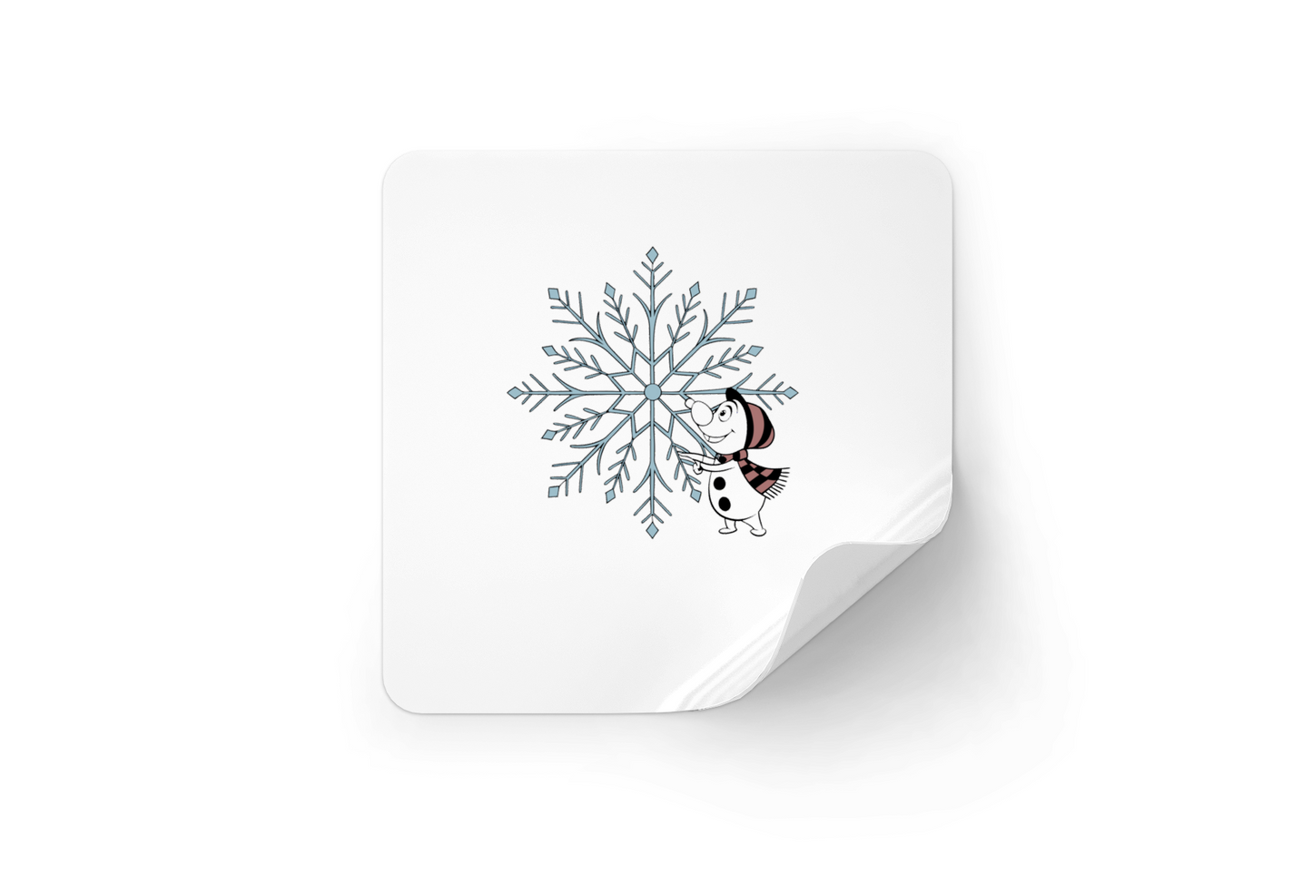 Sticker avec bonhomme de neige joyeux flocon style festif sur fond hivernal