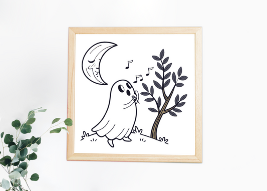 Cadre surréaliste avec fantôme chantonnant sous une lune magique dans une nuit paisible