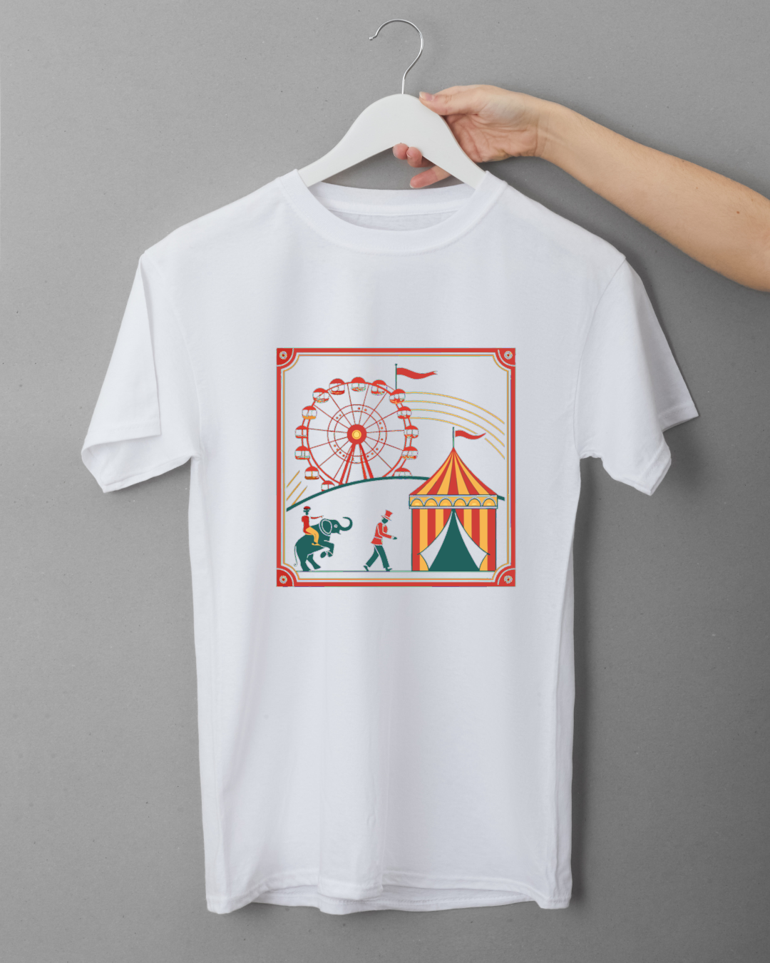 Motif de foire vintage sur t-shirt, parfait pour la mode éthique.