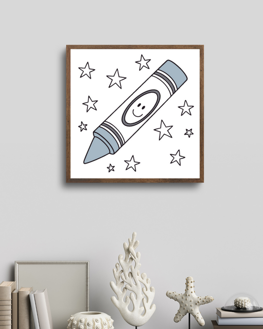Cadre décoratif avec crayon joyeux et étoiles éclatantes pour une créativité enfantine