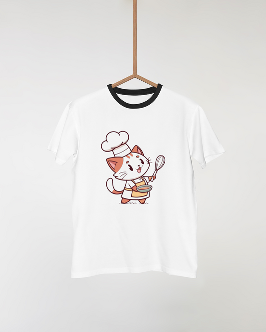 T-shirt avec chat pâtissier style cartoon pour cuisine créative et amusante