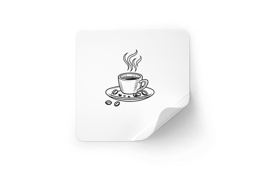 Sticker avec une élégante tasse de café fumante, parfait pour la détente quotidienne