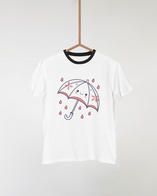 T-shirt enfant avec motif parapluie souriant dans un style kawaii et coloré