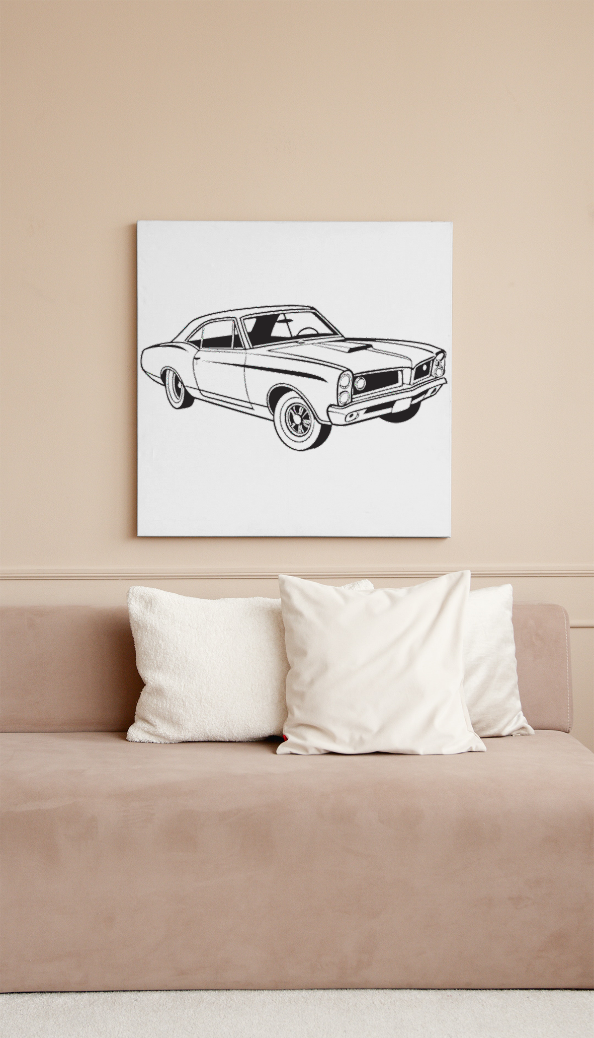 Cadre avec illustration de Pontiac GTO 1967, parfait pour décoration murale vintage.