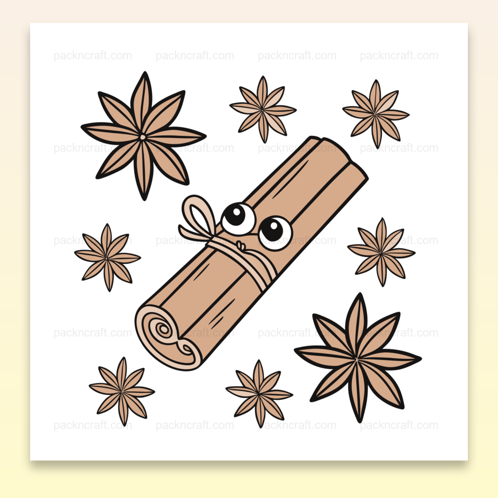 Illustration numérique amusée d'un bâton de cannelle pour projets DIY et papeterie.