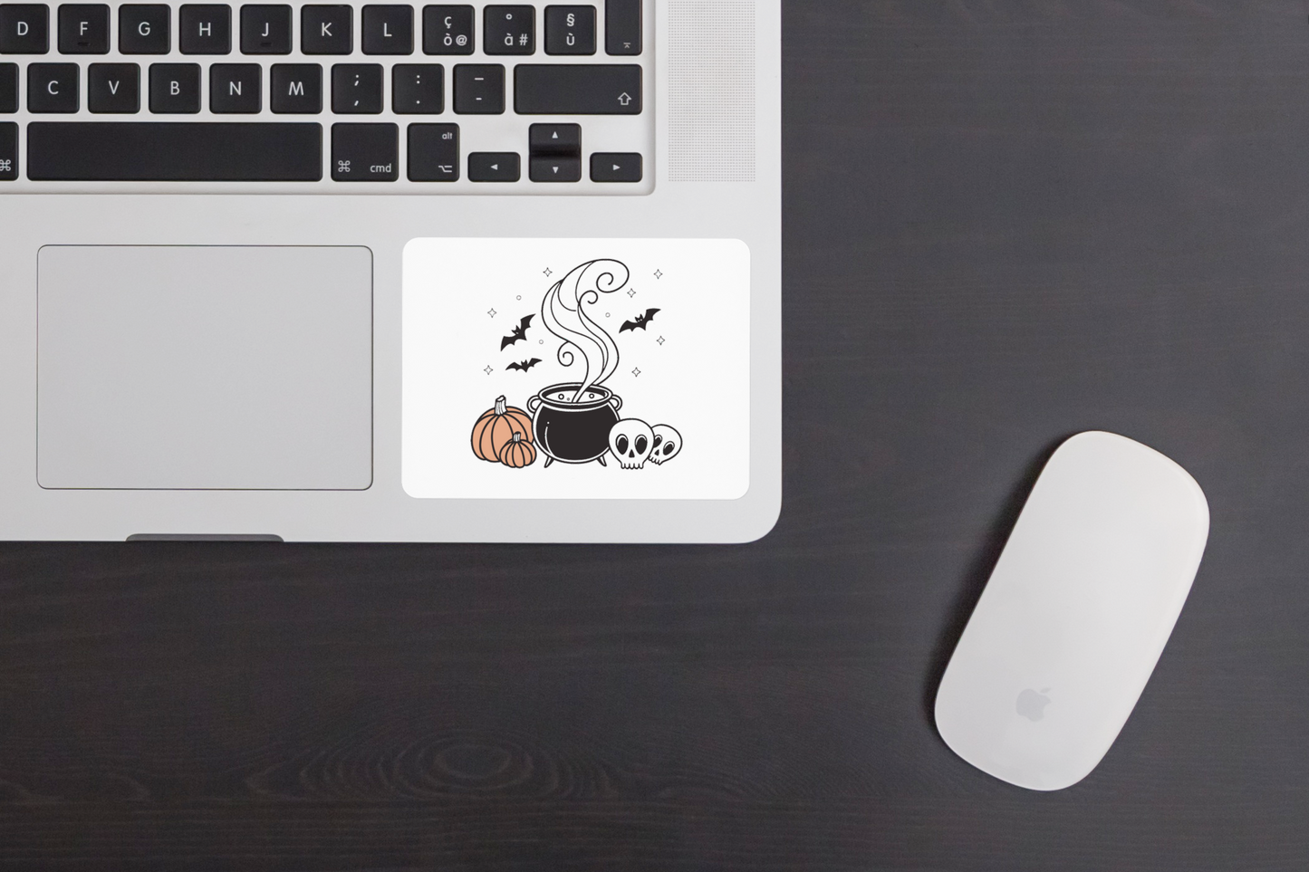 Sticker décoratif minimaliste sur le thème d'Halloween avec chaudron et citrouilles