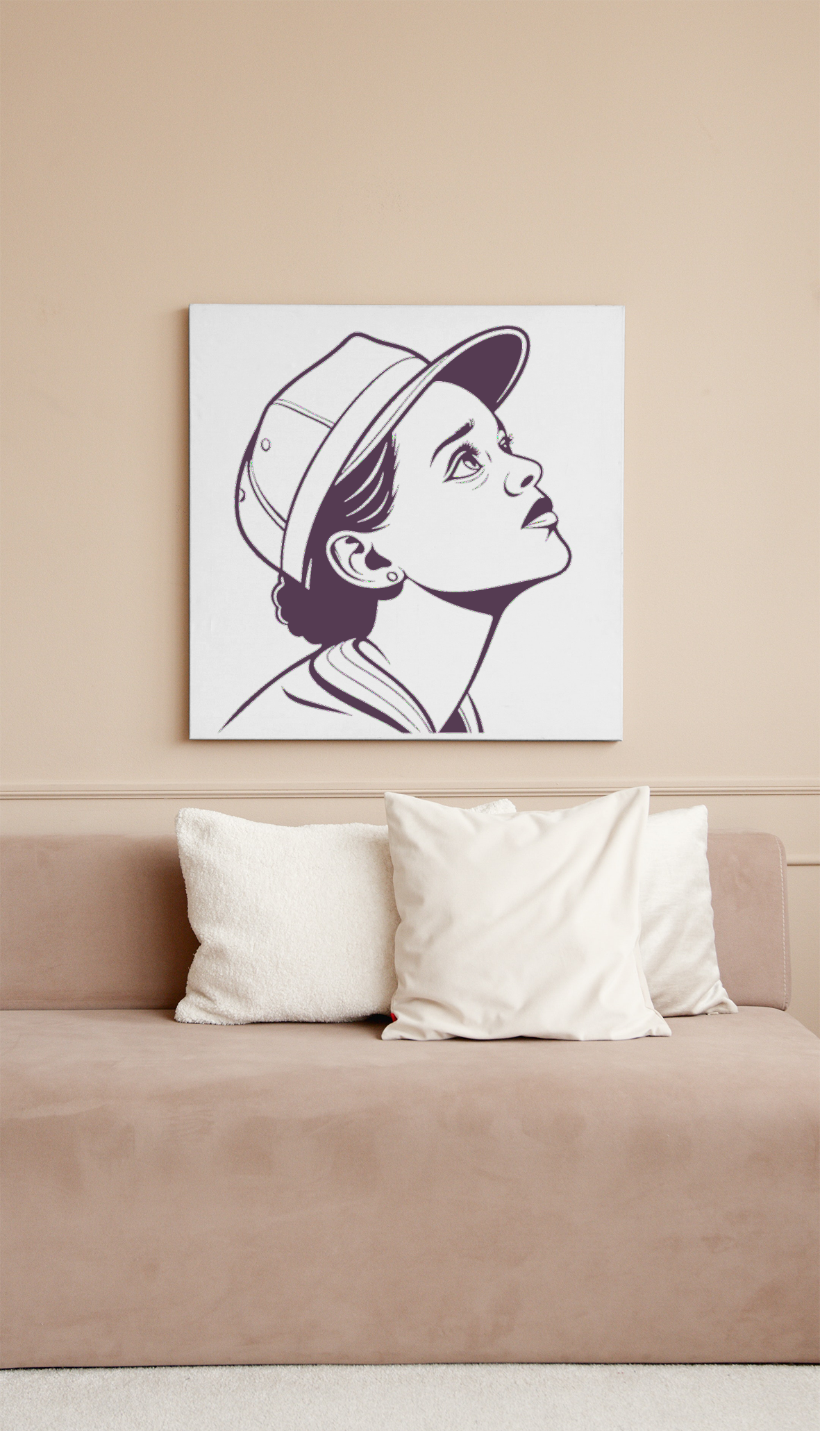 Cadre moderne avec motif minimaliste de jeune fille rêveuse dans un style créatif