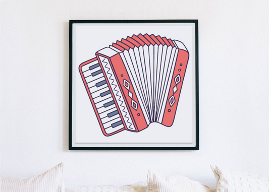 Cadre au style rétro avec icône d'accordéon enjouée pour une ambiance musicale