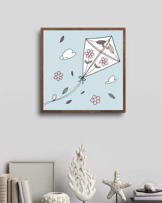 Cadre orné d'un cerf-volant fleuri dans un style printanier paisible