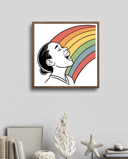 Cadre vibrant avec icône décorative d'enfant joyeux sous un arc-en-ciel coloré