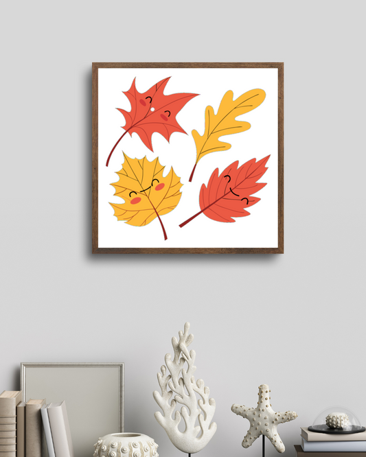 Cadre décoratif avec feuilles joyeuses aux tons pastel évoquant l'automne