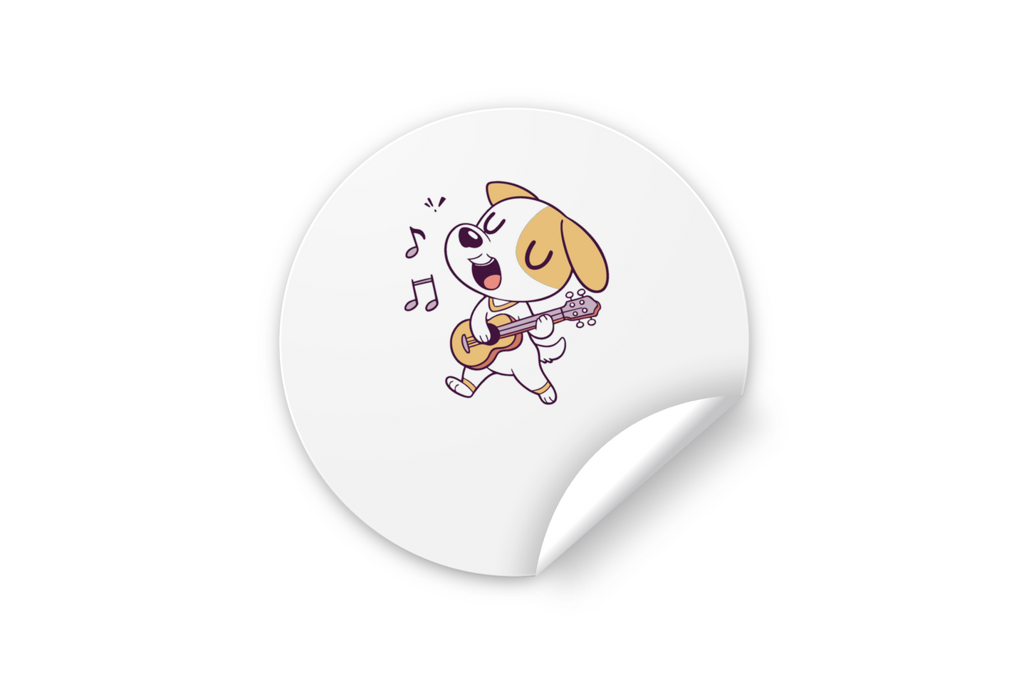 Sticker avec doodle de chien jouant de la guitare ajoute une touche musicale fun