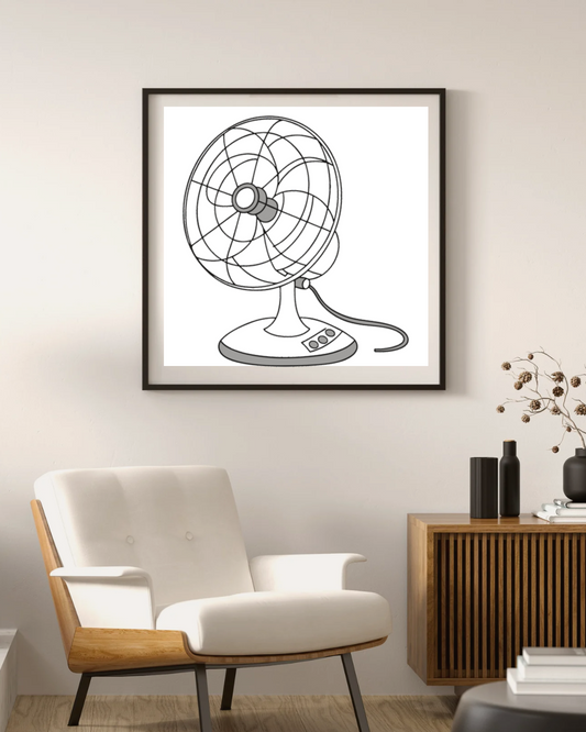 Cadre moderne avec ventilateur stylisé pour une touche de fraîcheur au décor