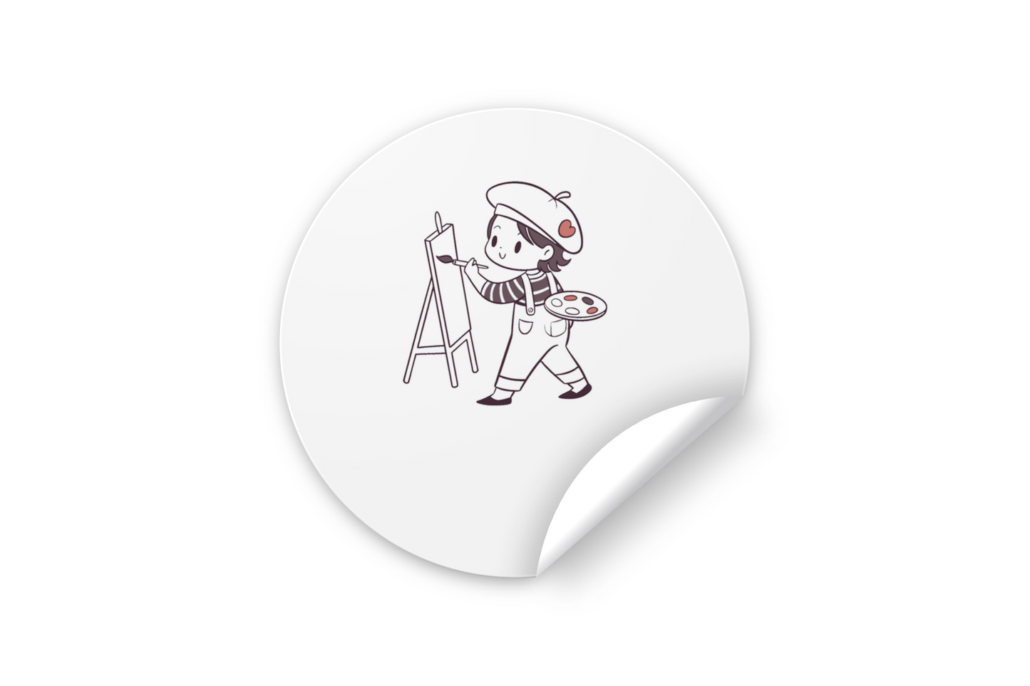Sticker au design enfantin représentant un artiste en herbe dans des tons pastel